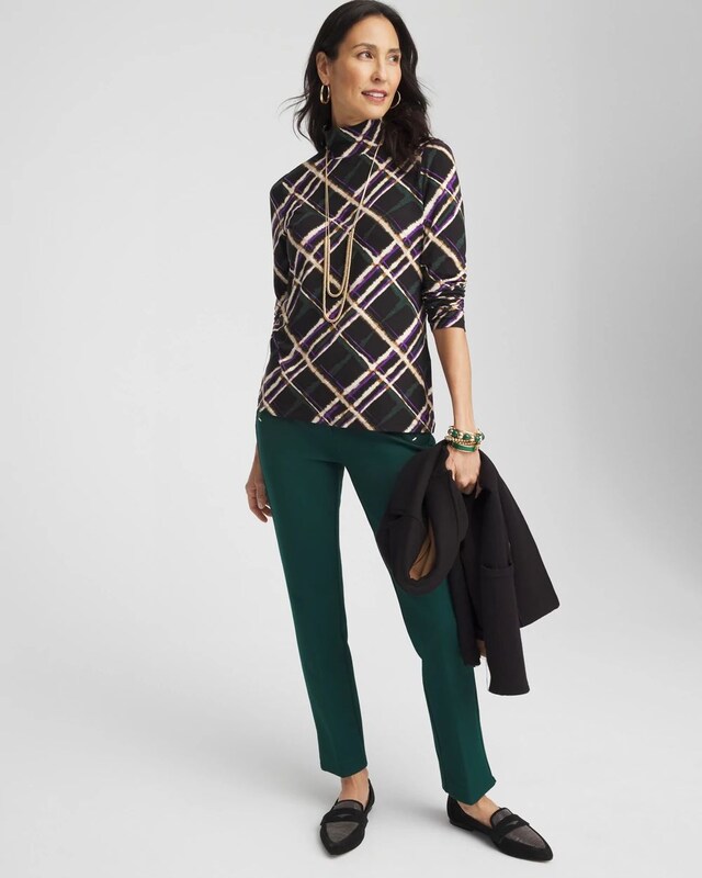 Touch of Cool Plaid Mock Neck Layering Tee - image 2